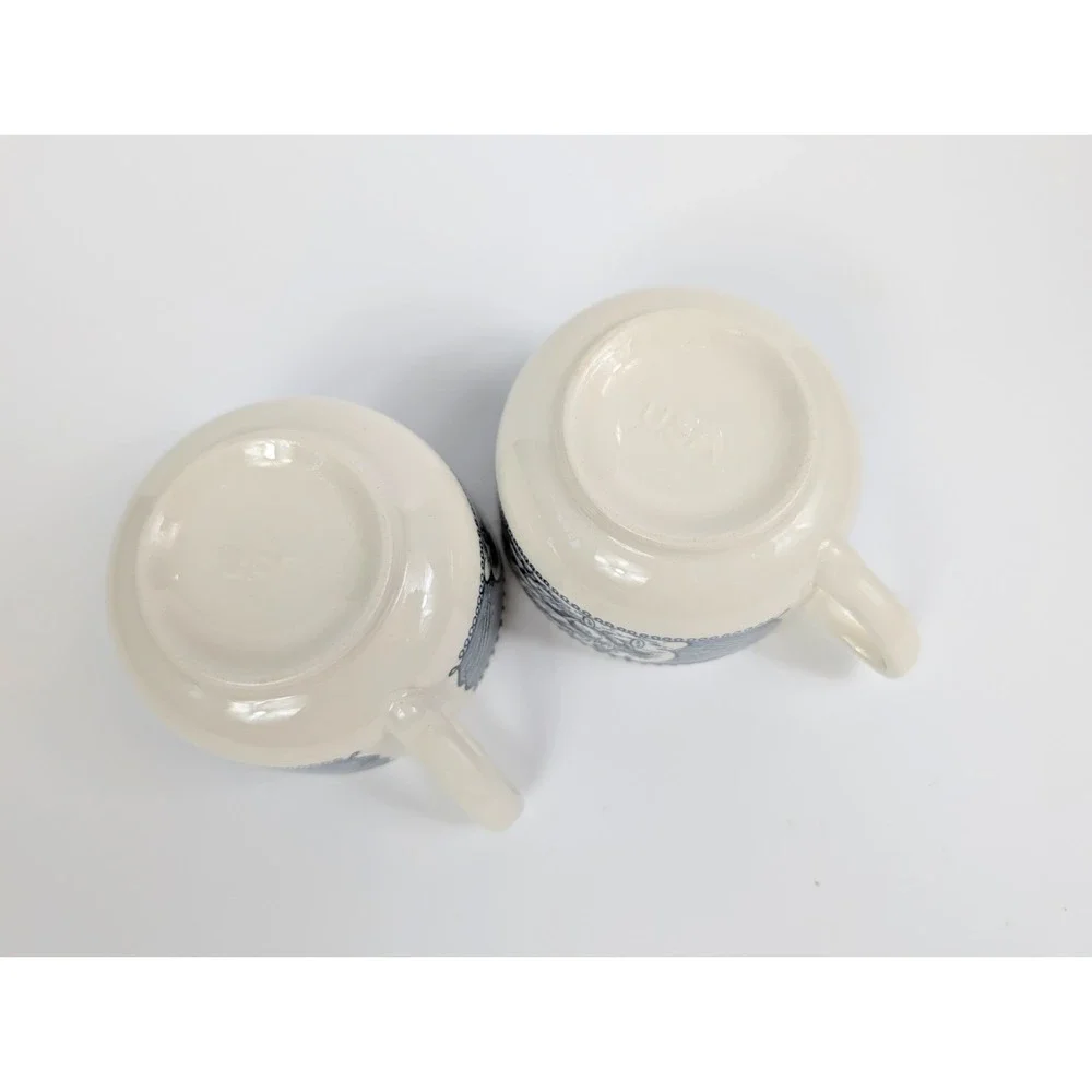 Royal China Currier & Ives Set Of 2‎ Old Homestead Horse Blue White Cups Vintage